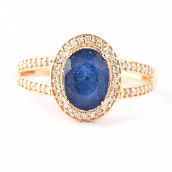 2.31 Ct Oval Mixed Cut Natural Sapphire 14K Gold Ring