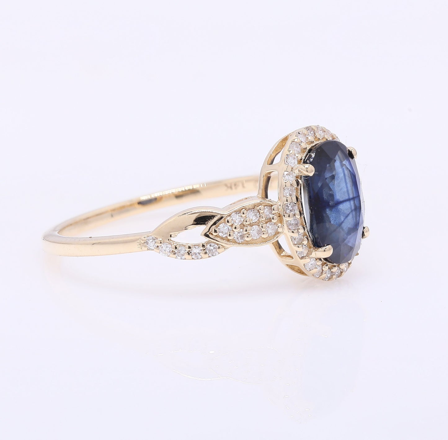 1.55 Ct Oval Mixed Cut Natural Sapphire 14K Gold Ring