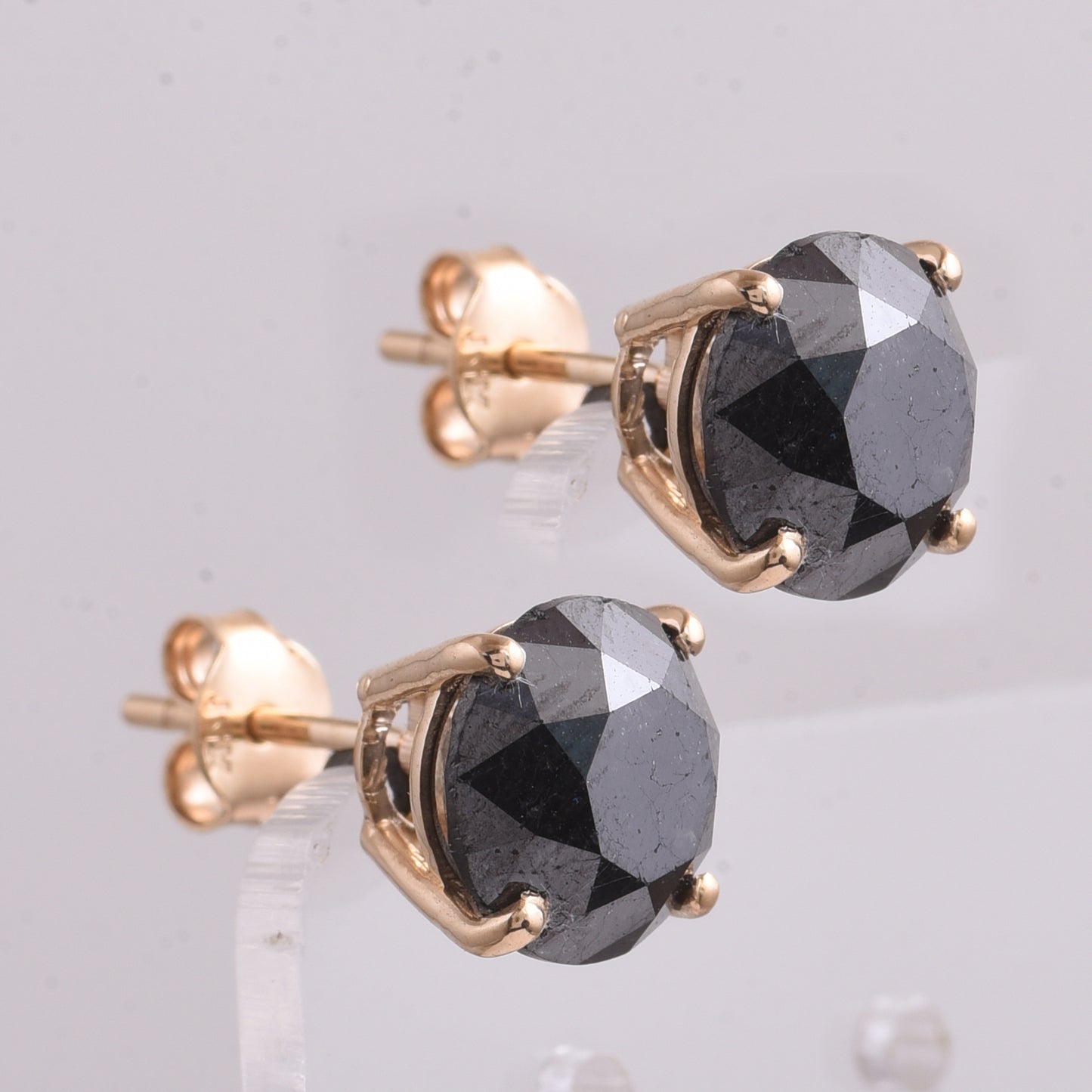 7.46 Ct Round Black Diamond 14K Gold Earrings