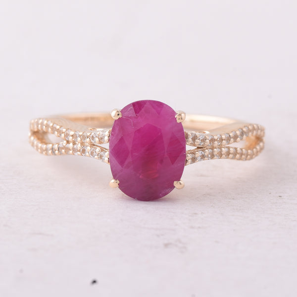 2.34 Ct Oval Ruby 9K Gold Ring