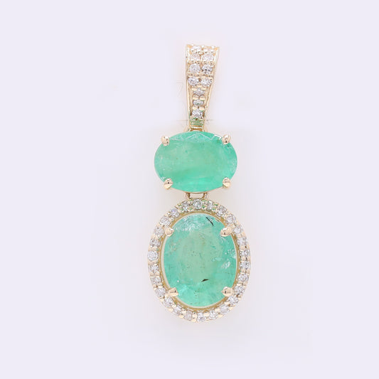 1.79 Ct Oval Mixed Cut Natural Emerald 14K Gold Pendant