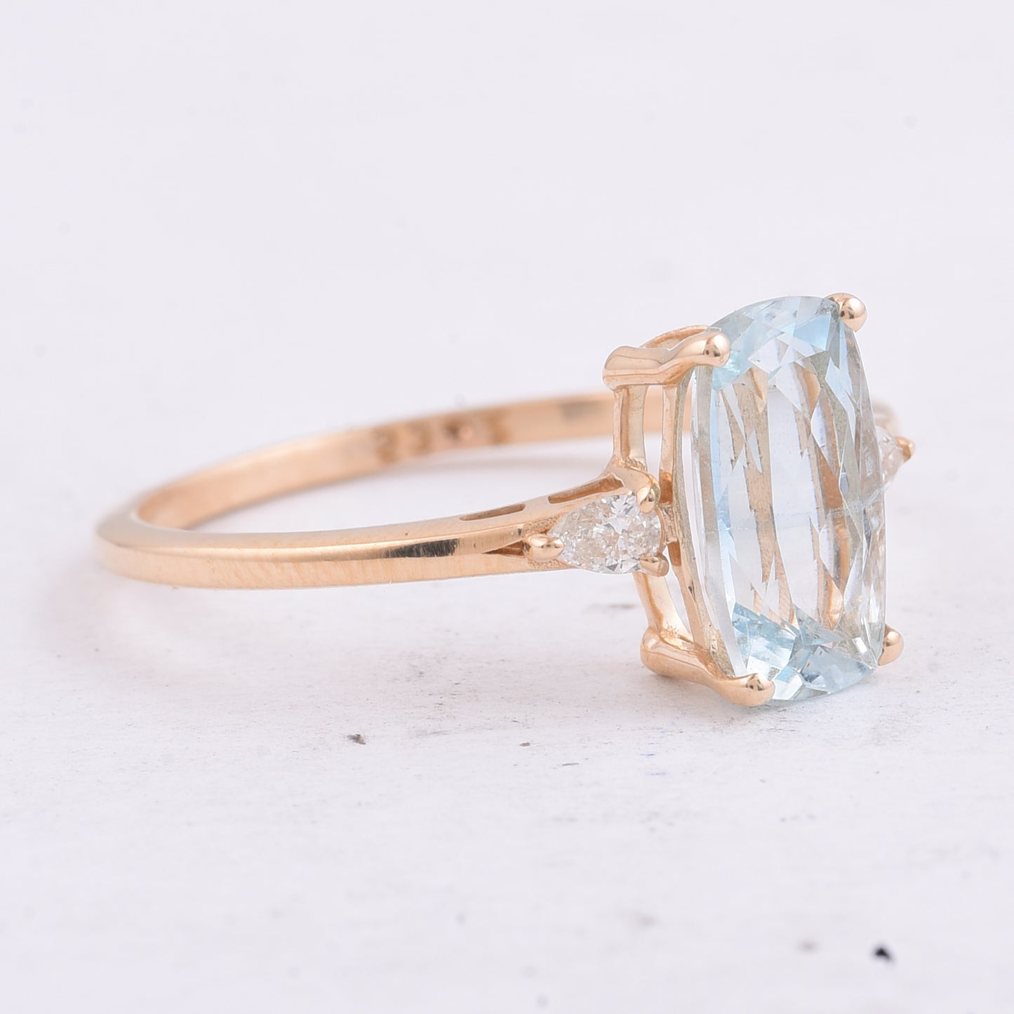 1.62 Ct Cushion Natural Aquamarine 14K Gold Ring