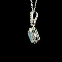 3.70 Ct Octagon Blue Topaz, White Zircon 925 Sterling Silver Pendant