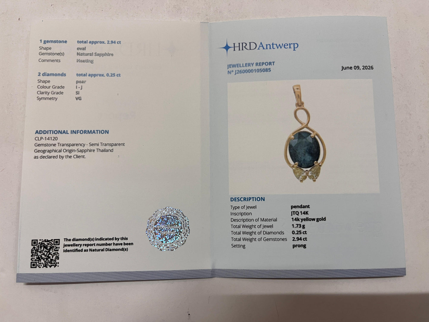 3.19 Ct Oval Mixed Cut Natural Sapphire 14K Gold Pendant