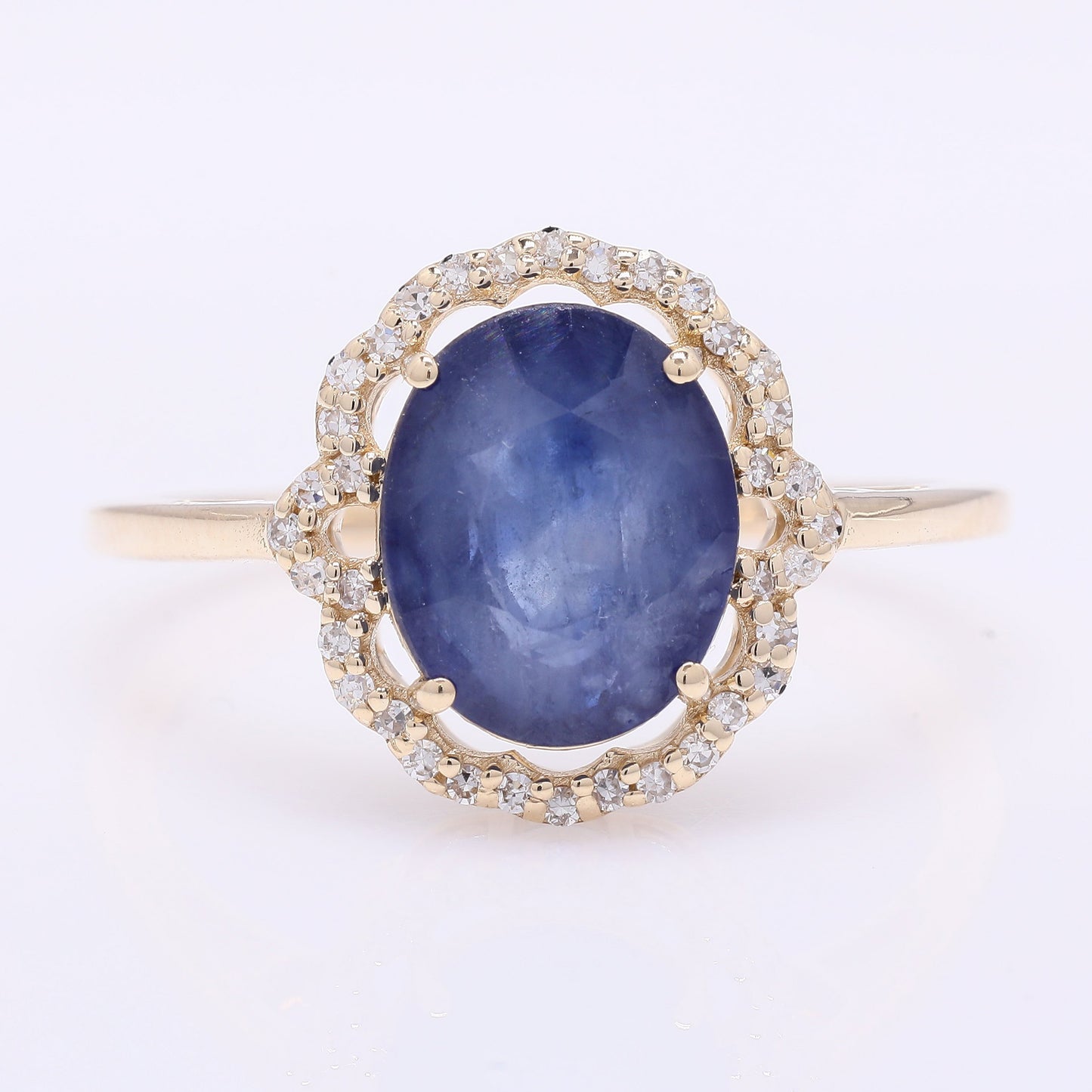 2.89 Ct Oval Mixed Cut Natural Sapphire 14K Gold Ring