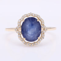 2.89 Ct Oval Mixed Cut Natural Sapphire 14K Gold Ring