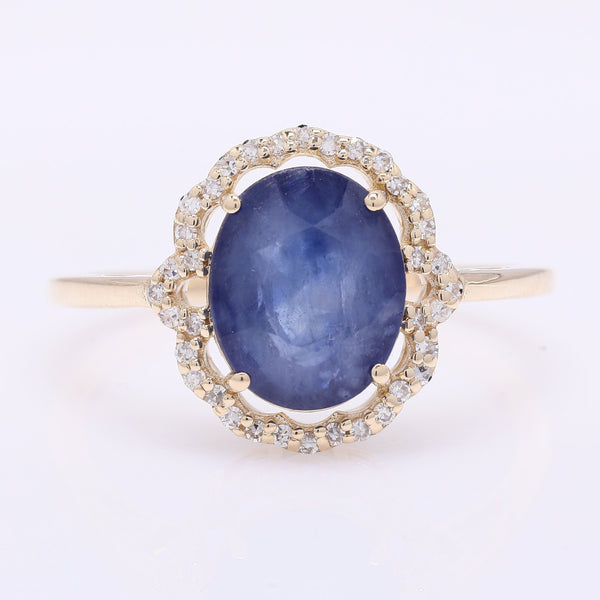 2.89 Ct Oval Mixed Cut Natural Sapphire 14K Gold Ring