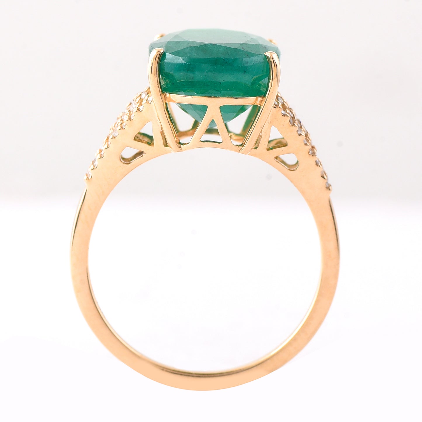 5.95 Ct Oval Mixed Cut Natural Emerald 14K Gold Ring