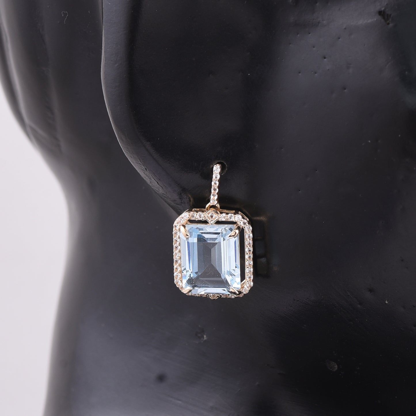 8.02 Ct Octagon Blue Topaz 9K Gold Earrings