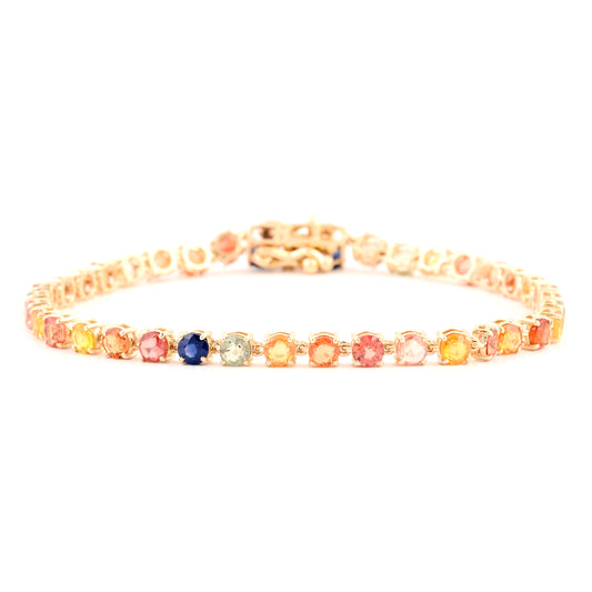 7.03 Ct Round Multi Sapphire 14K Gold Braclet
