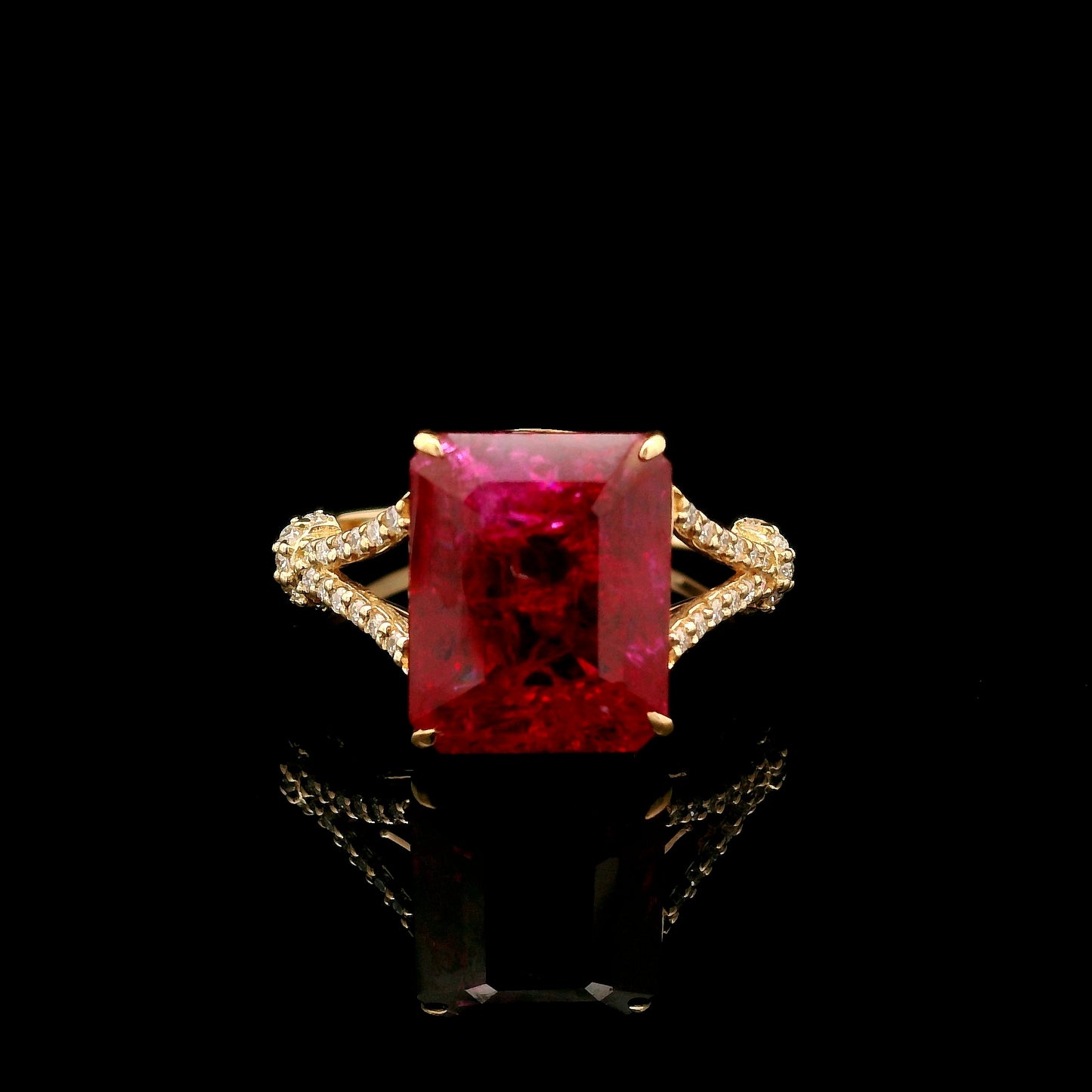 5.94 Ct Emerald Cut Lab Grown Ruby 14K Gold Ring