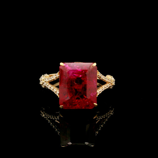 5.94 Ct Emerald Cut Lab Grown Ruby 14K Gold Ring