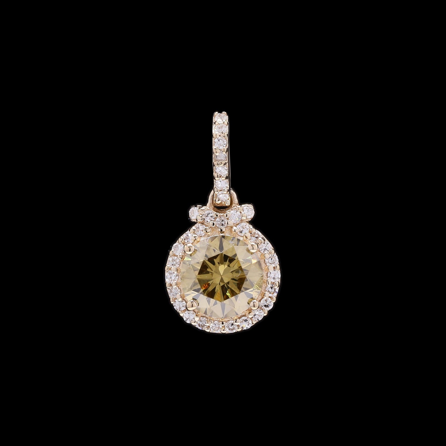 0.79 Ct Round Yellow Diamond 14K Gold Pendant