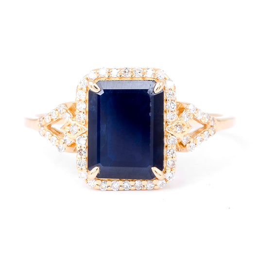 2.34 Ct Octagon Natural Sapphire 14K Gold Ring