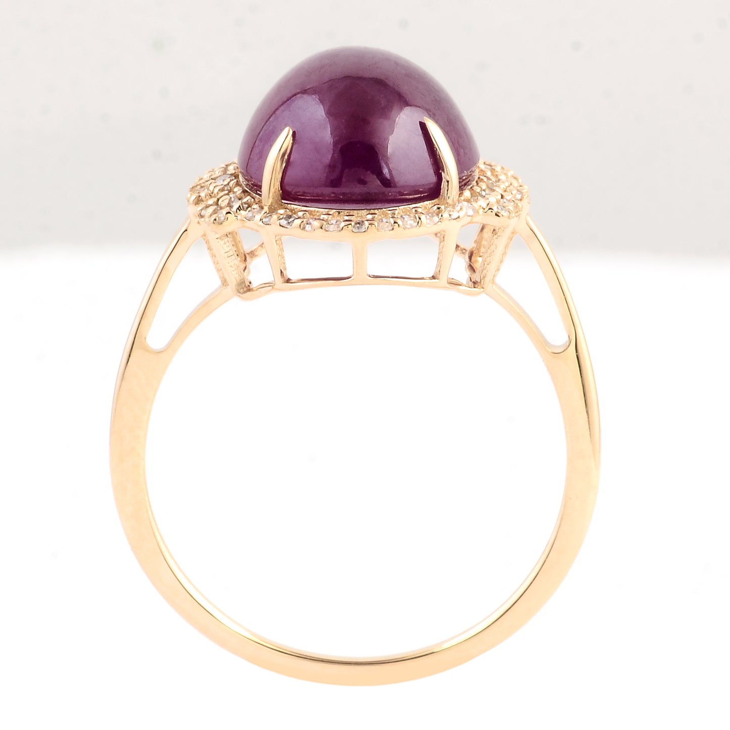 7.73 Ct Oval Cabochon Natural Corundum Ruby 14K Gold Ring