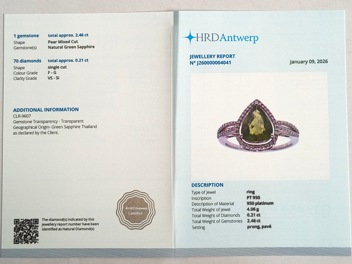 2.67 Ct Pear Mixed Cut Natural Green Sapphire 950 Platinum Ring