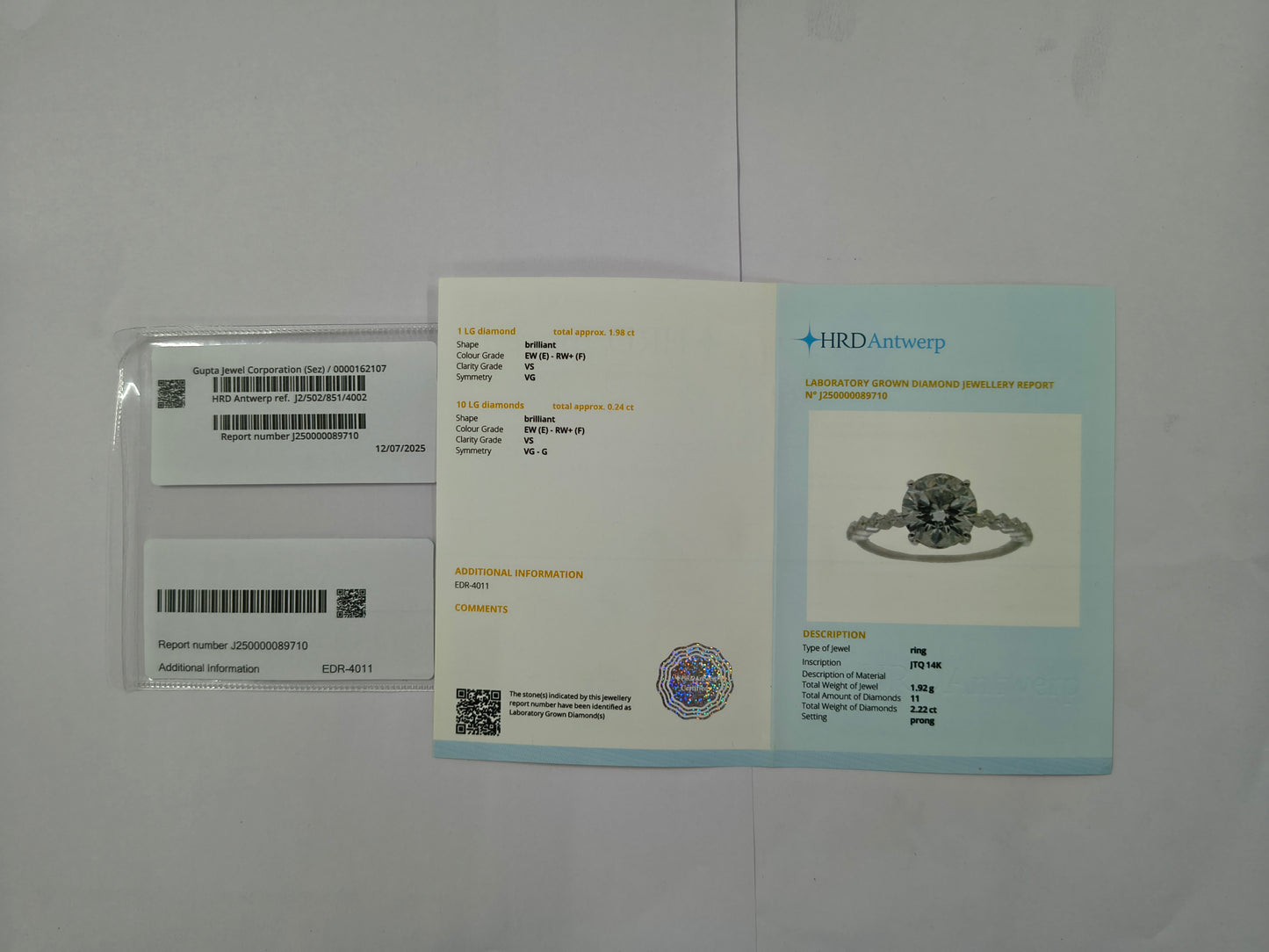 2.22 Carats Lab Grown Diamond 14K Gold Ring