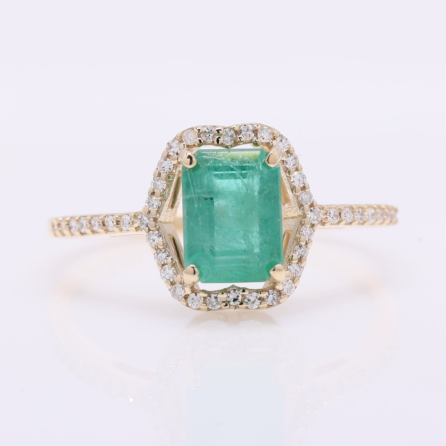 1.41 Ct Octagon Step Cut Natural Emerald 14K Gold Ring