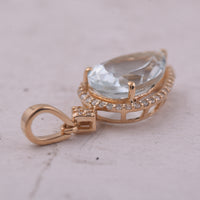 2.78 Ct Pear Mixed Cut Natural Aquamarine 14K Gold Pendant