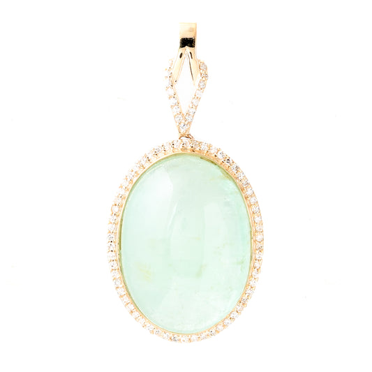 18.94 Ct Oval Cabochon Natural Beryl Emerald 14K Gold Pendant