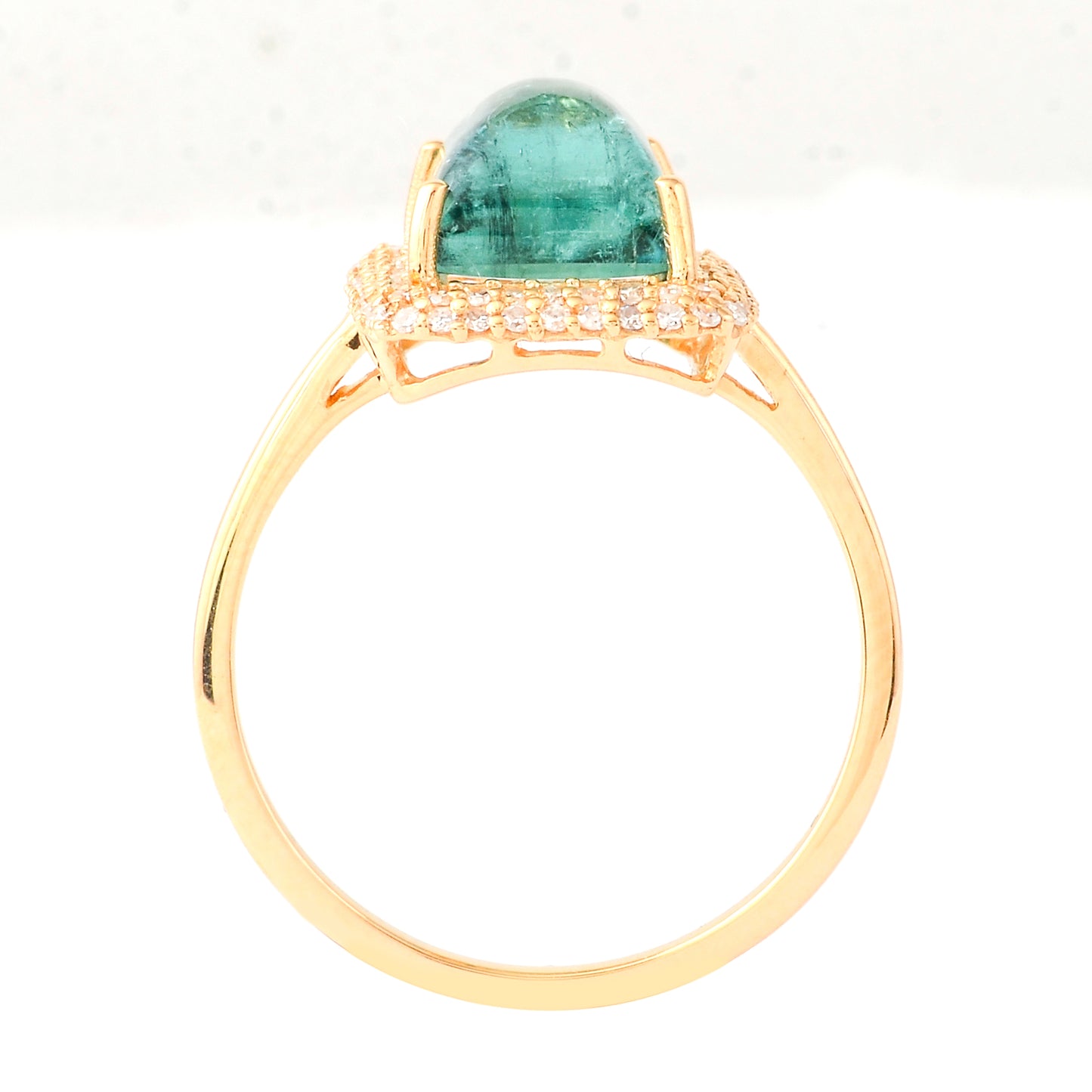3.48 Ct Cushion Cabochon Cut Natural Tourmaline 14K Gold Ring