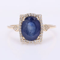 3.27 Ct Oval Mixed Cut Natural Sapphire 14K Gold Ring