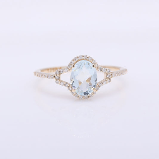 1.05 Ct Oval Mixed Cut Natural Aquamarine 14K Gold Ring