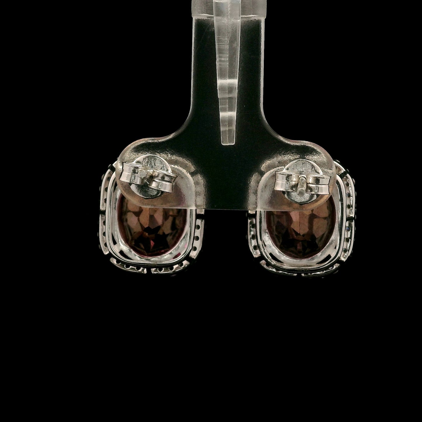 12.32 Ct Oval Pink Topaz, White Zircon 925 Sterling Silver Earrings