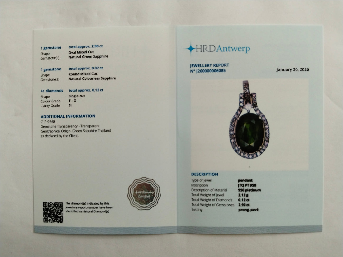 3.04 Ct Oval Mixed Cut Natural Green Sapphire 950 Platinum Pendant