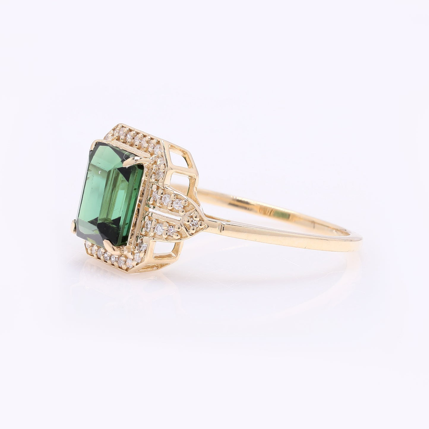 2.17 Ct Octagon Step Cut Natural Green Tourmaline 14K Gold Ring