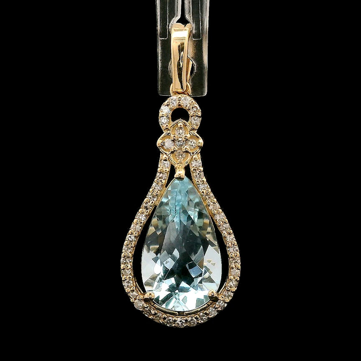 2.22 Ct Pear Mixed Cut Natural Aquamarine 14K Gold Pendant