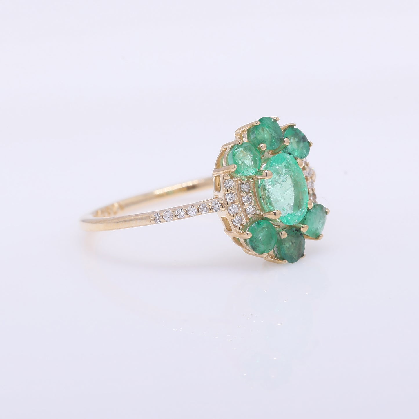 1.23 Ct Oval Mixed Cut, Round Mixed Cut Natural Emerald 14K Gold Ring