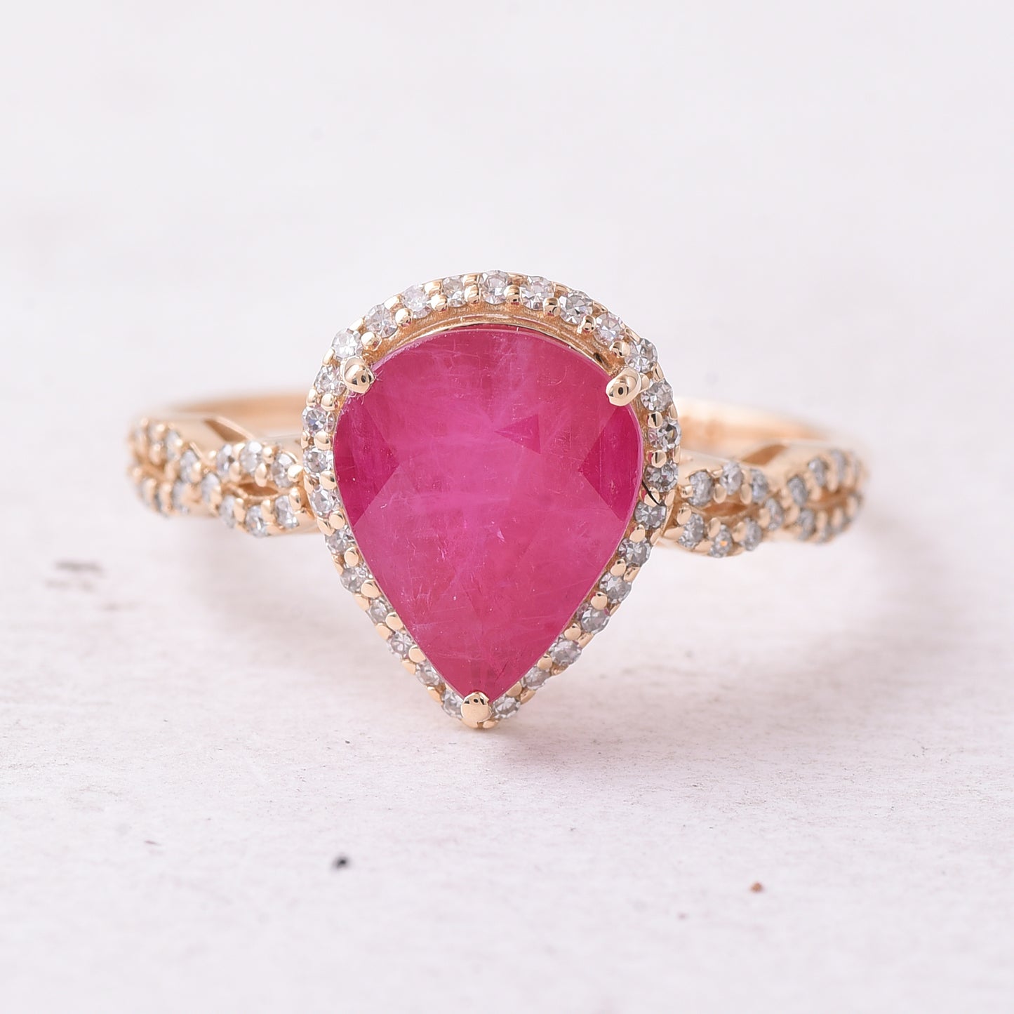 3.36 Ct Pear Mixed Cut Natural Ruby 14K Gold Ring
