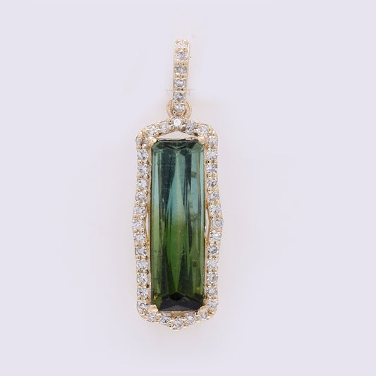 1.64 Ct Rectangle Mixed Cut Natural Tourmaline 14K Gold Pendant