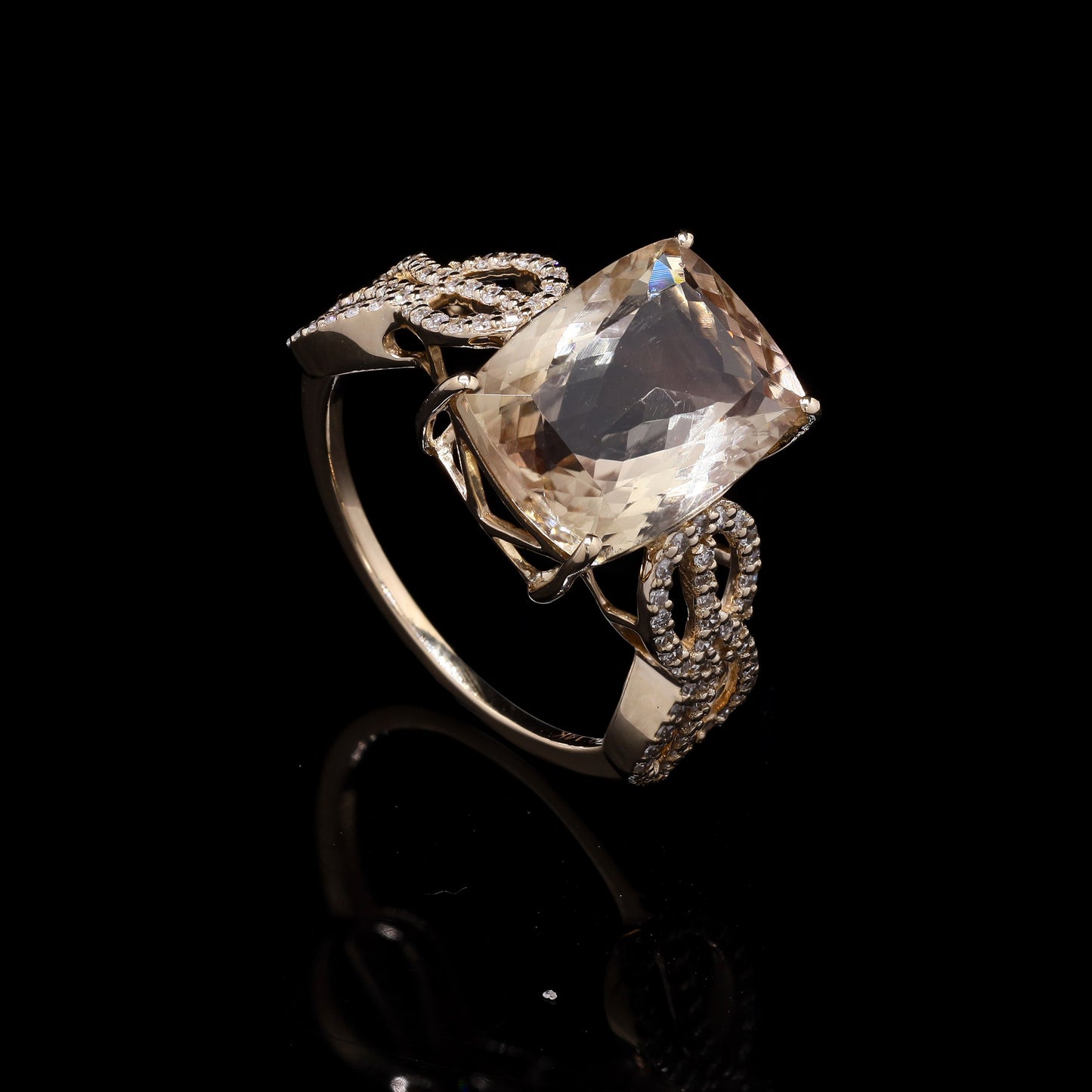 5.36 Ct Rectangular Cushion Mixed Cut Natural Plagioclase Feldspar Sunstone 14K Gold Ring