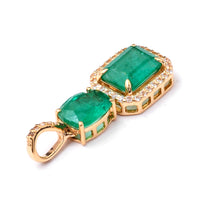 1.93 Ct Octagon Step Cut, Cushion Mixed Cut Natural Emerald 14K Gold Pendant