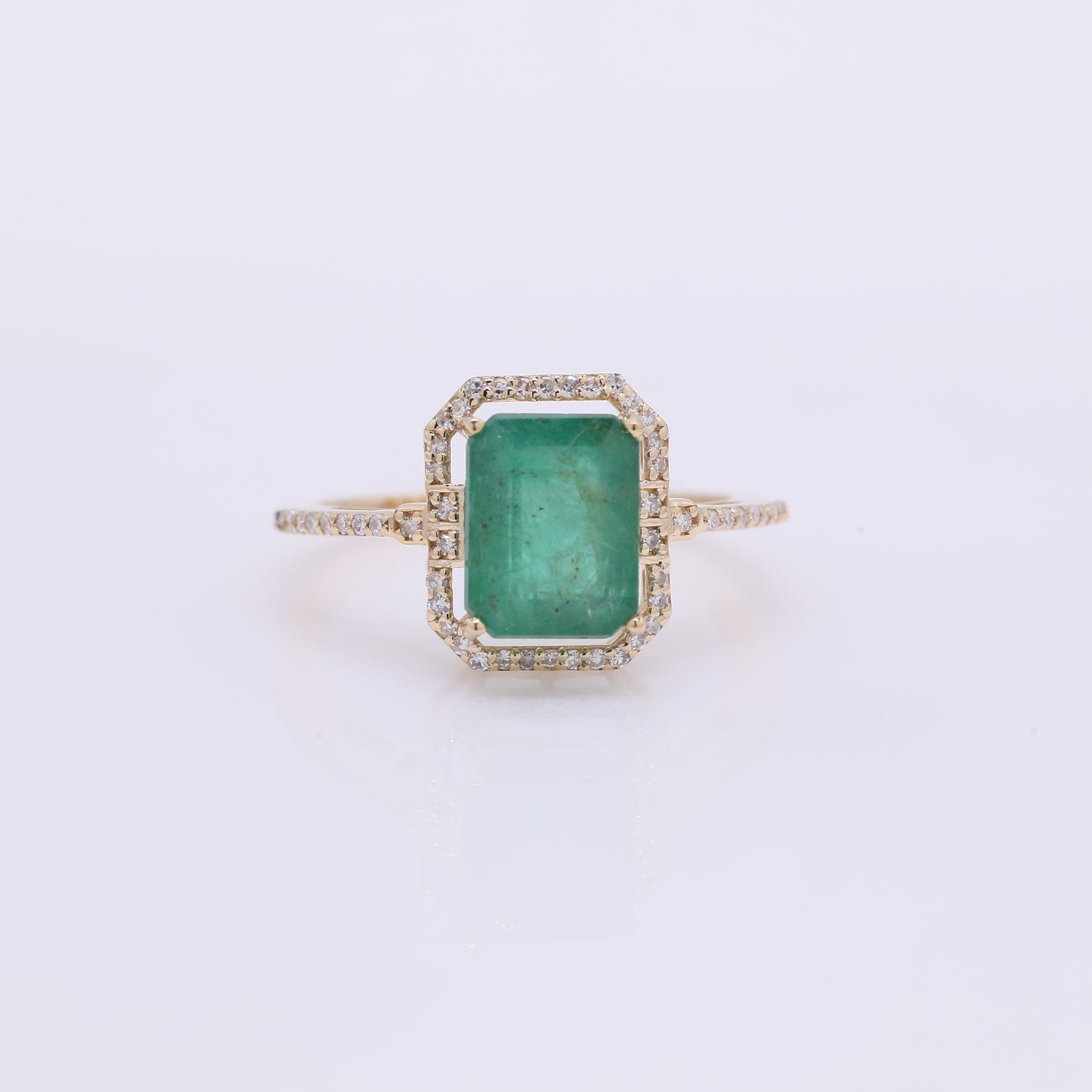 2.72 Ct Octagon Step Cut Natural Emerald 14K Gold Ring