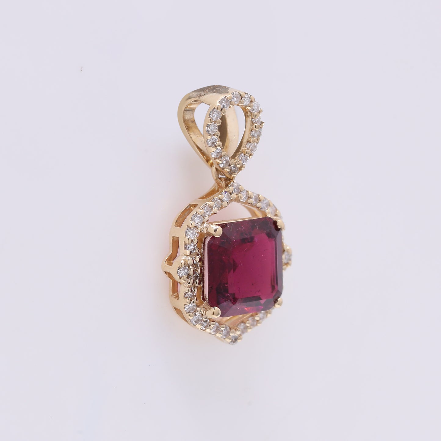 1.31 Ct Octagon Step Cut Natural Rubellite 14K Gold Pendant