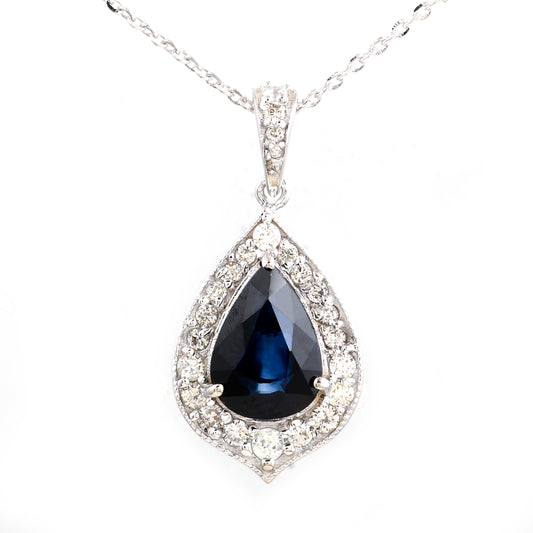 2.35 Ct Oval Mixed Cut Natural Corundum Sapphire 14K Gold Pendant