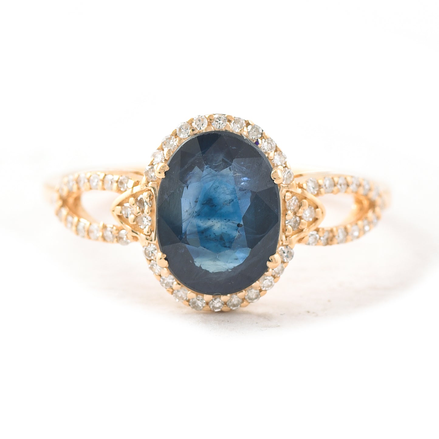 2.26 Ct Oval Mixed Cut Natural Sapphire 14K Gold Ring