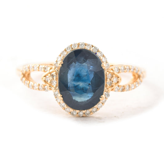 2.26 Ct Oval Mixed Cut Natural Sapphire 14K Gold Ring