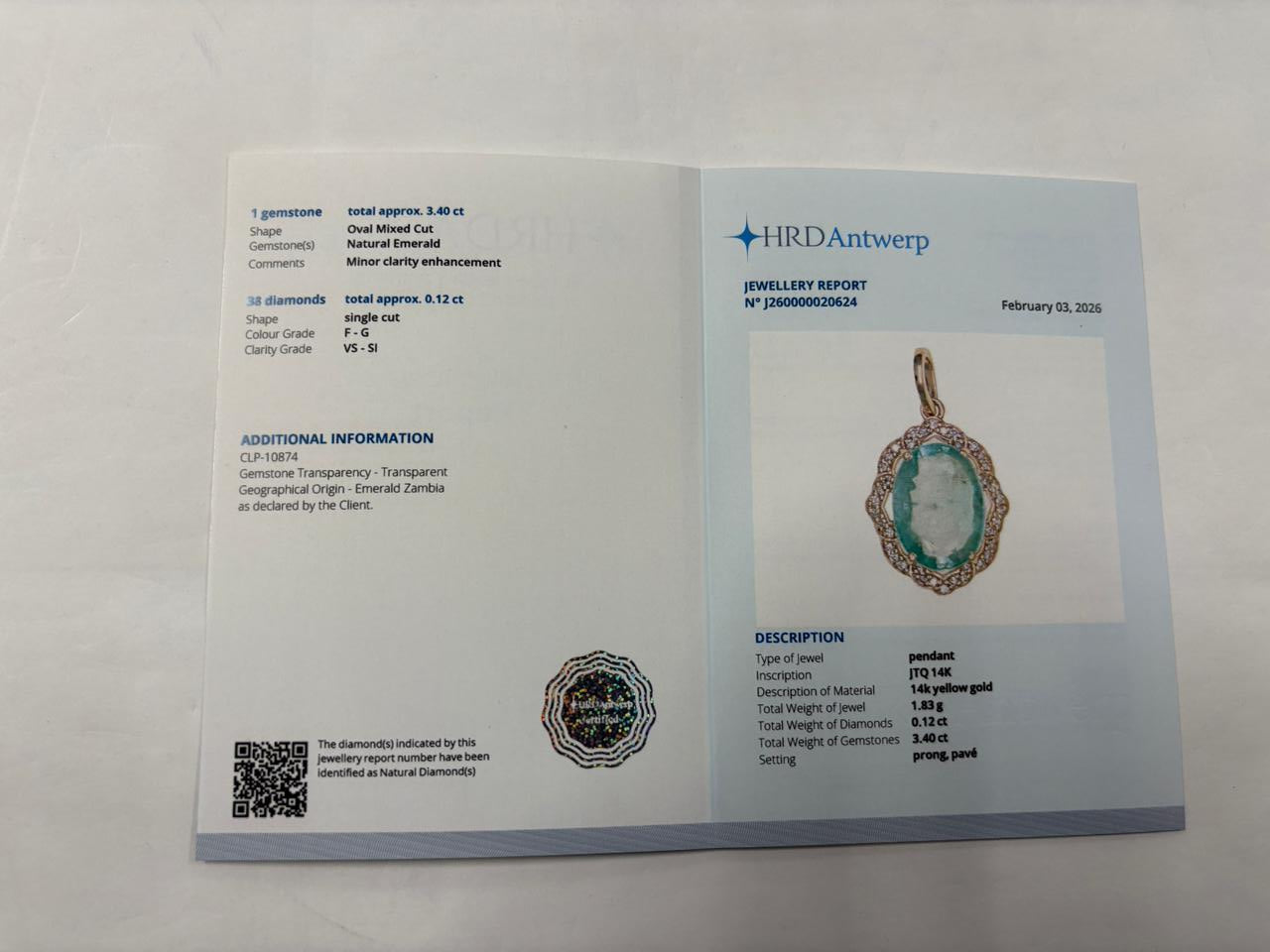 3.51 Ct Oval Mixed Cut Natural Emerald 14K Gold Pendant