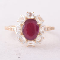 3.21 Ct Oval Ruby 9K Gold Ring