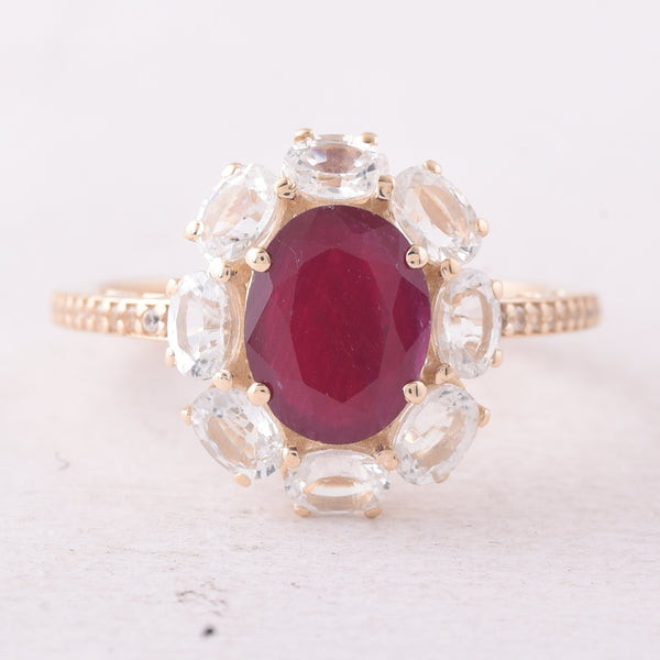 3.21 Ct Oval Ruby 9K Gold Ring