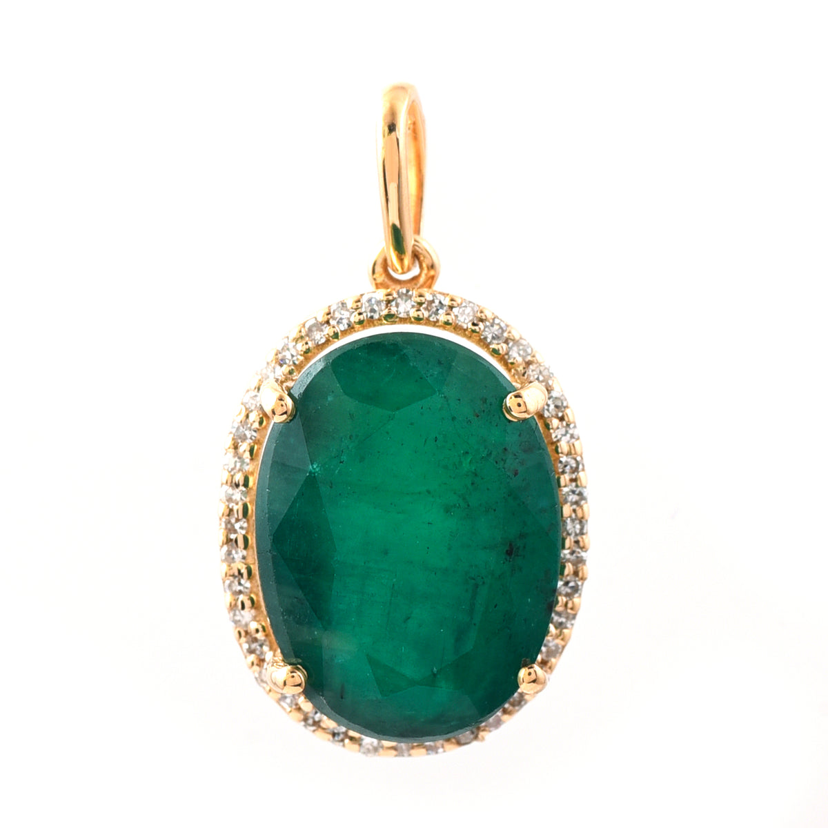 5.64 Ct Oval Mixed Cut Natural Emerald 14K Gold Pendant