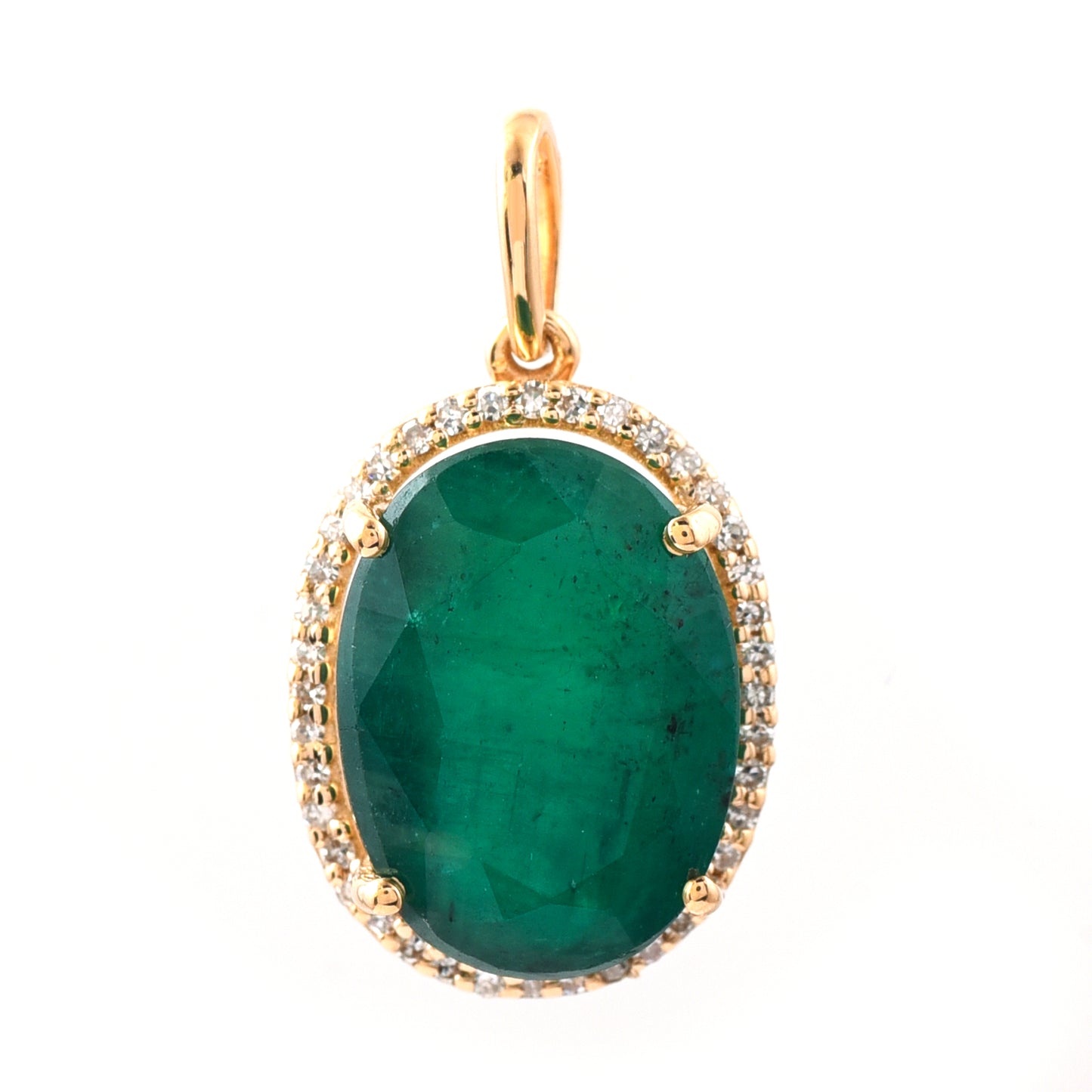5.64 Ct Oval Mixed Cut Natural Emerald 14K Gold Pendant