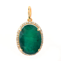 5.64 Ct Oval Mixed Cut Natural Emerald 14K Gold Pendant