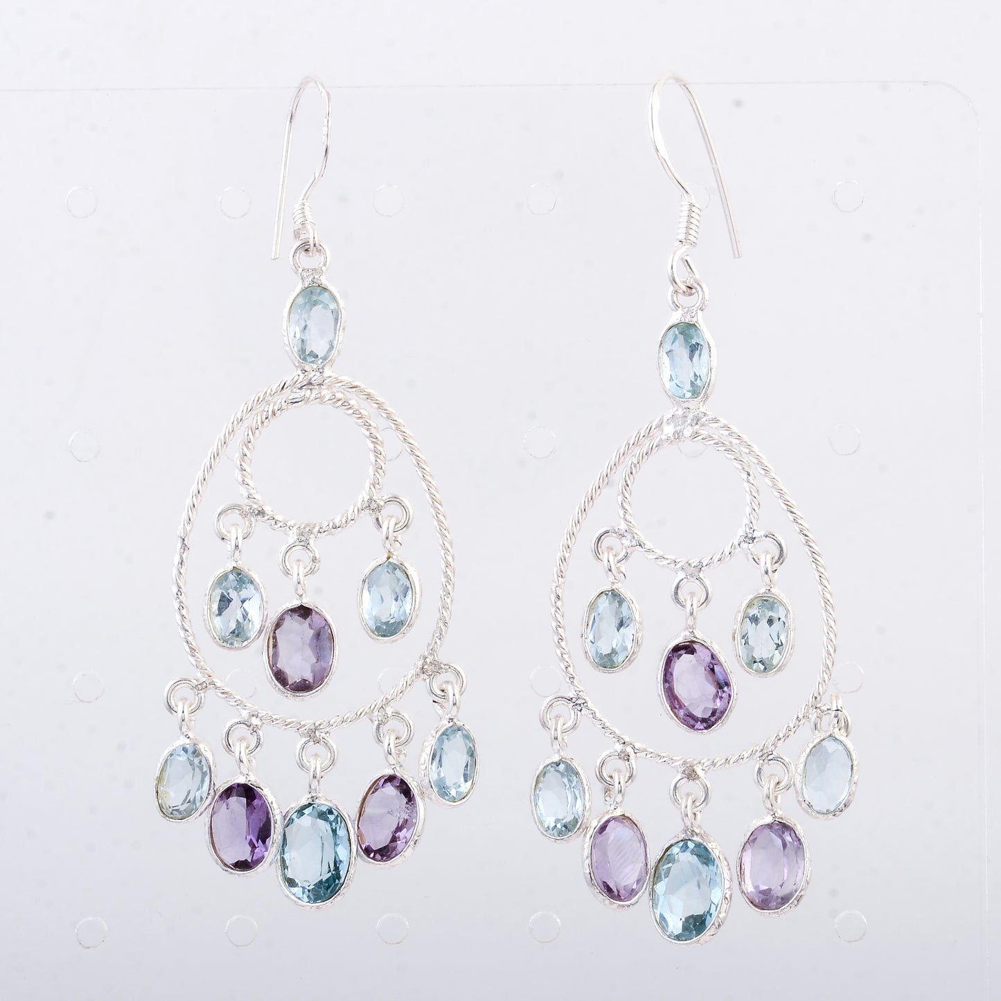 20.90 Ct Amethyst, Blue Topaz 925 Sterling Silver Earrings