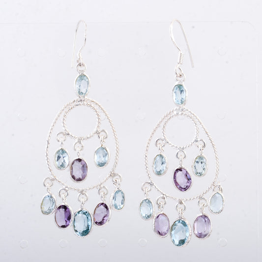 20.90 Ct Amethyst, Blue Topaz 925 Sterling Silver Earrings