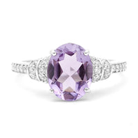 2.60 Ct Oval Amethyst, White Zircon 925 Sterling Silver Ring